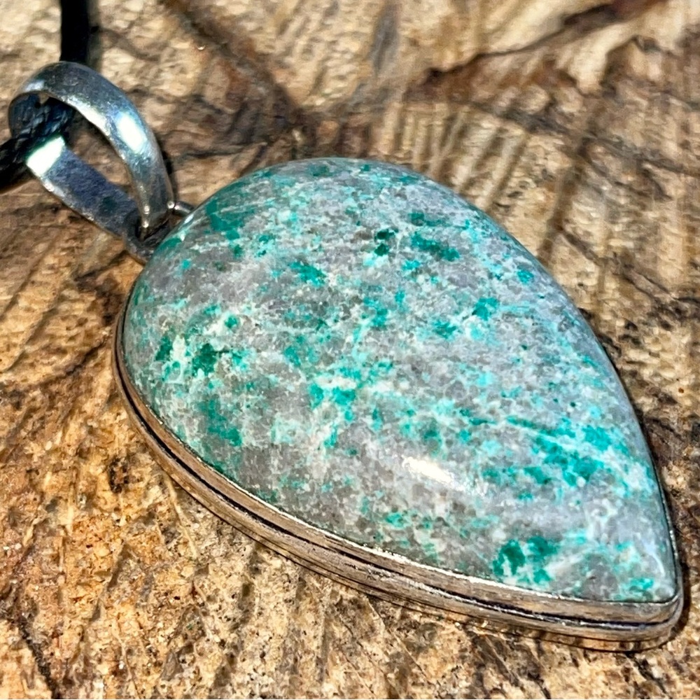 Chrysocolla in Quartz  Greenish -Blue Pendant 2 1/4”